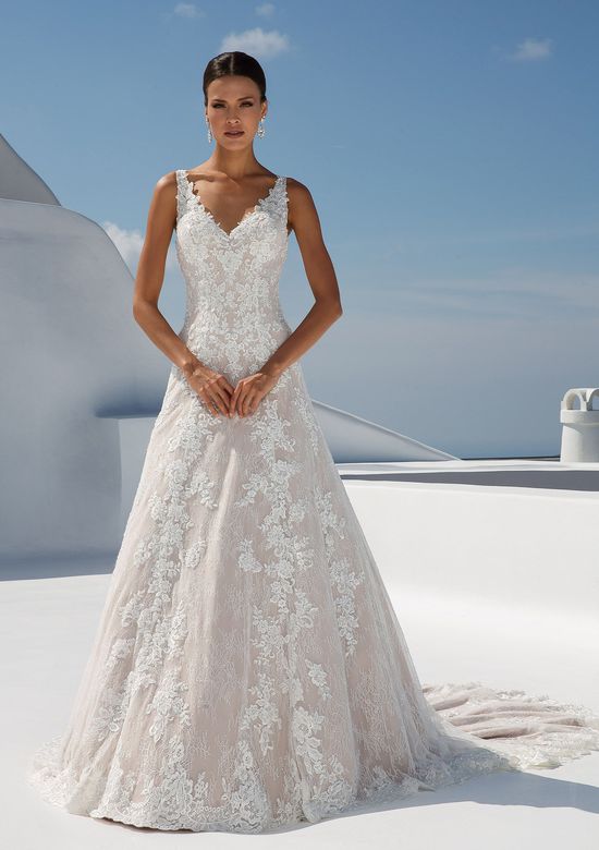 Abito Da Sposa A Trapezio Con Corpetto Interamente In Pizzo Trasparente Angela Caputo Sposa